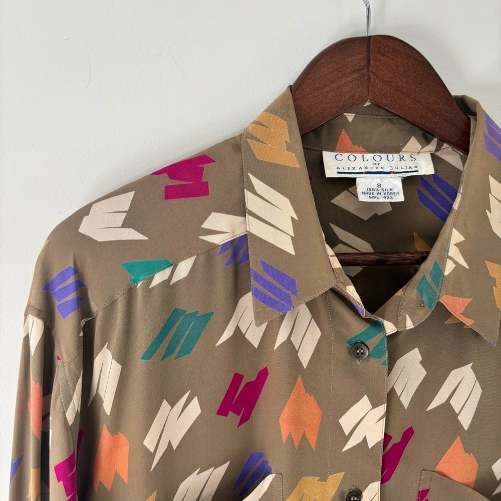 Vintage Colours by Alexander Julian 100% Silk Button Down Shirt — Size 8 - Picture 2 of 7